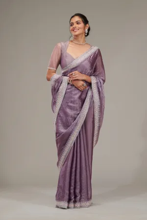 Purple Stonework Chiffon Saree