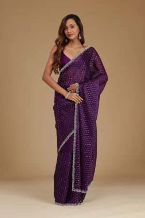 Purple Stonework Georgette Saree