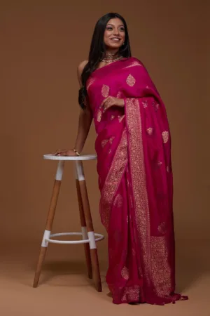 Rani Pink Zariwork Banarasi Saree
