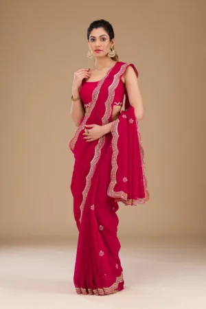Rani Pink Sequins Tissue Saree