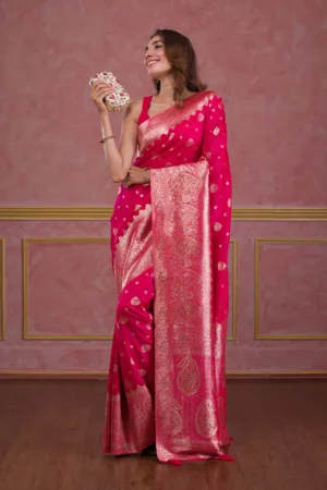 Rani Pink Swarovski Banarasi Saree