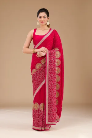 Rani Pink Threadwork Georgette Saree