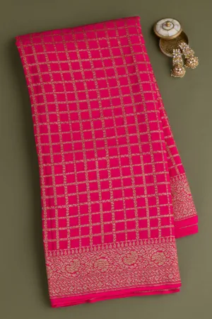 Rani Pink Zariwork Banarasi Saree