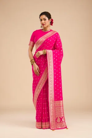Rani Pink Zariwork Banarasi Silk Saree