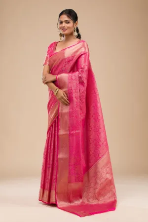 Rani Pink Zariwork Soft Silk Saree