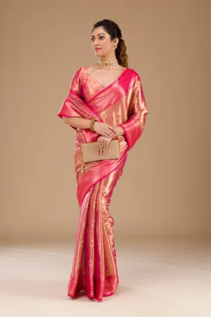 Rani Pink Zariwork Tissue Saree