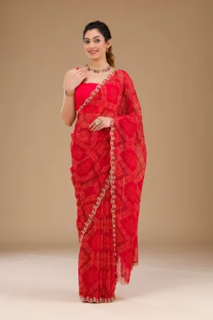 Red Printed Georgette Saree