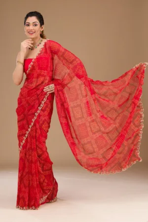 Red Printed Georgette Saree