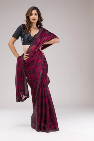Red Printed Organza Saree