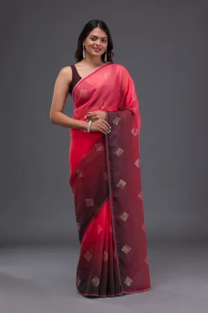 Red Swarovski Satin Saree