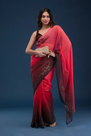 Red Swarovski Satin Saree