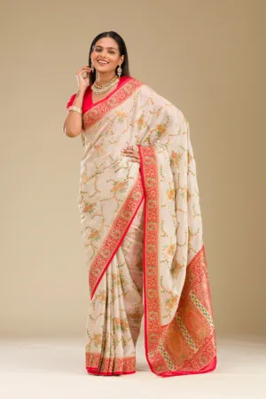 Beige Zariwork Banarasi Silk Saree
