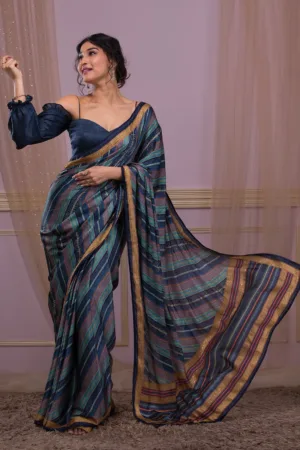 Royal Blue Printed Semi Crepe Designer Saree