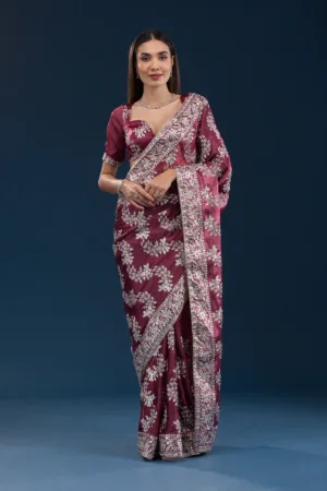 Rust Zariwork Tissue Saree