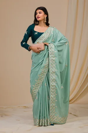 Sea Green Gotapatti Semi Crepe Saree