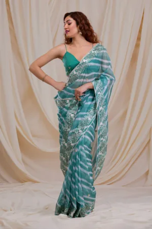 Sea Green Lehriya Printed Semi Crepe Saree
