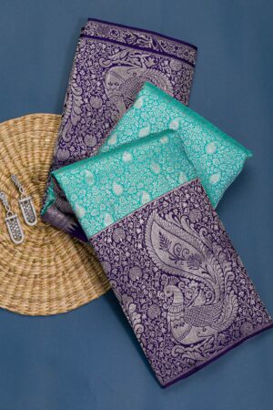 Sea Green Silver Zariwork Pure Silk Saree