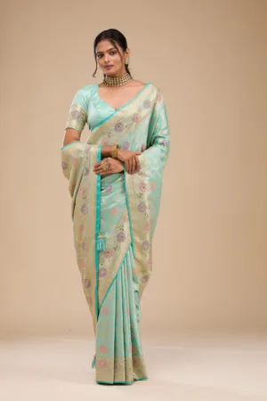 Sea Green Stonework Soft Silk Saree