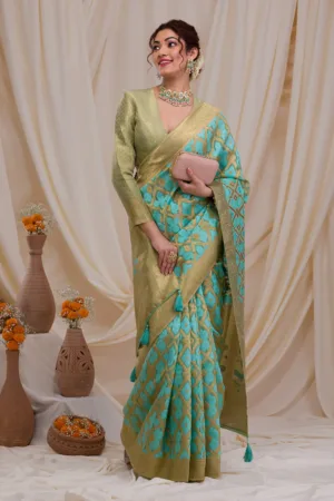 Sea Green Zariwork Art Silk Saree
