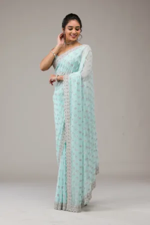 Sky Blue Stonework Georgette Saree