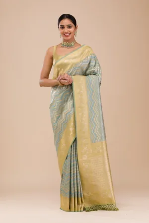 Turquoise Blue Zariwork Silk Saree
