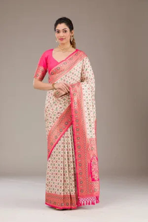 White Zariwork Banarasi Silk Saree