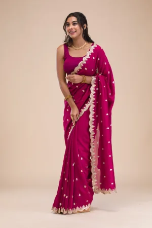 Wine Gotapatti Raw Silk Saree