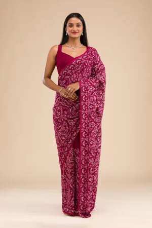 Wine Kashmiri Georgette Saree