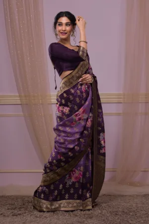 Wine Swarovski Art Silk Saree