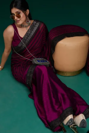 Wine Swarovski Georgette Designer Saree