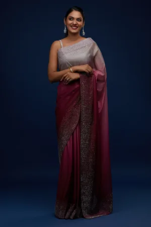 Wine Swarovski Tissue Designer Saree