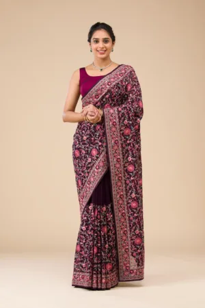 Wine Threadwork Georgette Saree