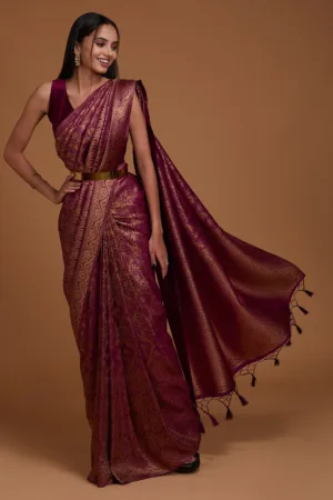 Wine Zariwork Banarasi Saree