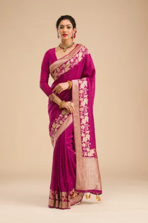 Wine Zariwork Banarasi Silk Saree