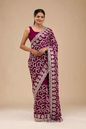 Wine Zariwork Georgette Saree