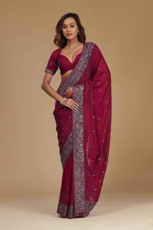 Wine Zariwork Georgette Saree