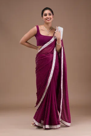 Wine Zariwork Semi Crepe Saree