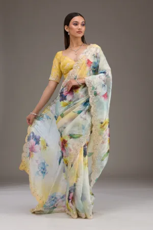 Yellow Zariwork Georgette Saree
