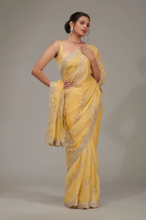 Yellow Zariwork Tissue Saree