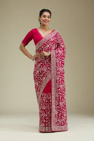 Rani Pink Zariwork Georgette Saree