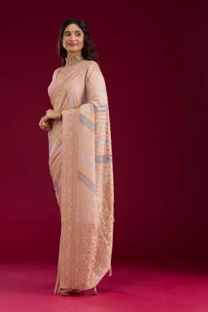 Beige Plain Georgette Saree