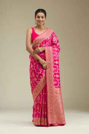 Rani Pink Plain Art Silk Saree