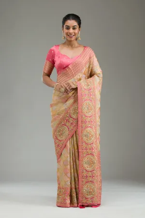 Pink Plain Art Silk Saree