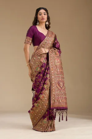 Purple Cutdana Art Silk Saree
