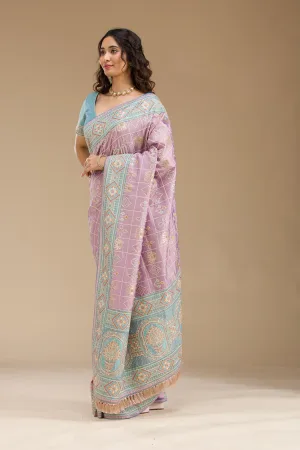 Purple Threadwork Imported Fabric Saree