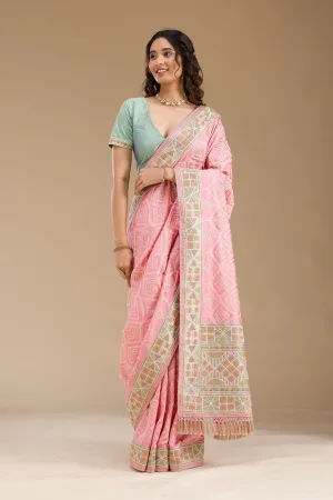 Baby Pink Stonework Imported Fabric Saree
