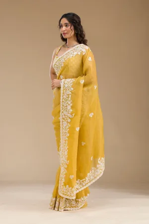 Mustard Sequins Tissue Saree