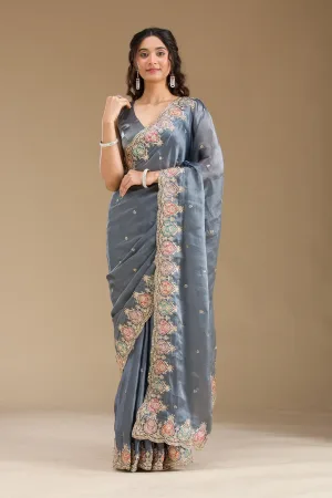Grey Zariwork Tissue Saree