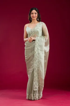 Pista Green Stonework Tissue Saree