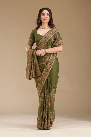 Mehendi Threadwork Tissue Saree